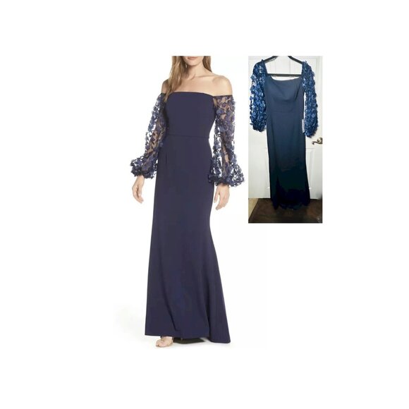 Eliza J Off the Shoulder 3D Floral Sleeve Maxi Dress Size 4 NEW - Picture 1 of 12